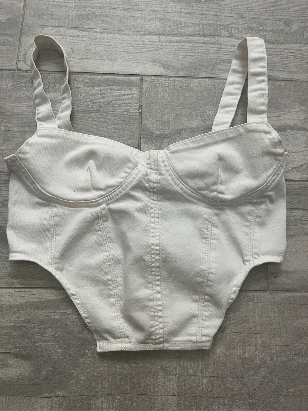 Zara White Longline Bustier Jean Crop Top